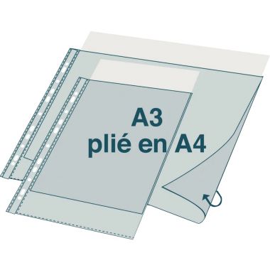 Sachet de 10 pochettes perforées en PVC pour 1 document A3 ou 2 documents A4