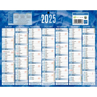 Calendrier semestriel 7 mois par face 21x26,5cm bleu