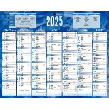 Calendrier semestriel 7 mois par face 21x26,5cm bleu