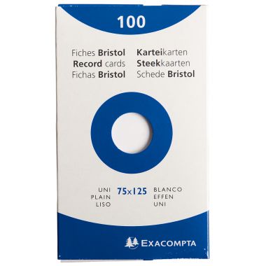 Boîte de 100 fiches bristol non perforées carte forte 205 g uni blanc  format 7,5 x 12,5 cm