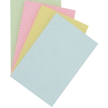 Paquet de 100 fiches bristol non perforées quadrillées 5x5 format 100 x 150 mm couleurs assorties (Bleu, jaune, rose, vert pastel)