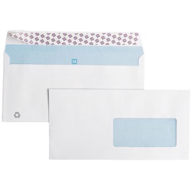 Boite de 500 enveloppes blanches 110x220mm 90g bande siliconée fenêtre 45x100mm FIRST