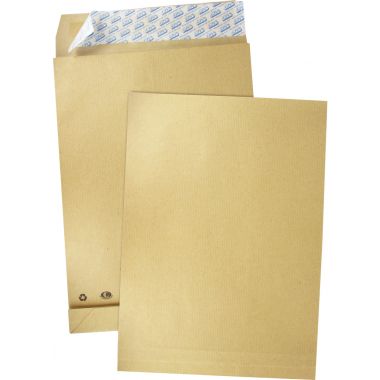 Carton de 250 pochettes kraft 280x365mm 120g soufflet 30mm bande siliconée