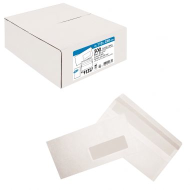 Boite de 500 enveloppes blanches 110x220mm 80g autocollante fenêtre 45x100mm