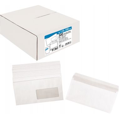 La Couronne - 500 enveloppes blanches 110X220mm 80g bande siliconée et fenêtre 45x100mm