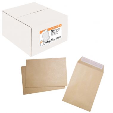 Boite de 500 pochettes kraft 162x229mm 90g bande siliconée