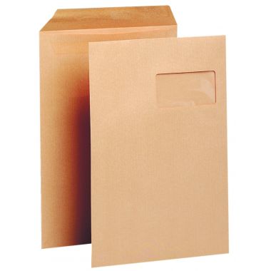 Boite de 250 pochettes kraft 229x324mm 90g autocollante fenêtre 50x100mm