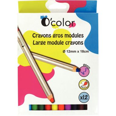 Boîte de 12 crayons O'Color 8mm assortis