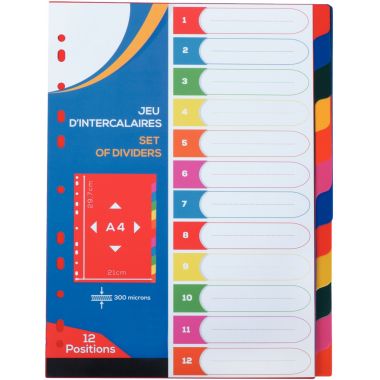 Jeu de 12 intercalaires en polypropylène 30/100ème, format A4