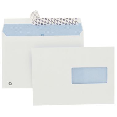 Boite de 500 enveloppes blanches 162x229mm 90g bande siliconée fenêtre 45x100mm FIRST