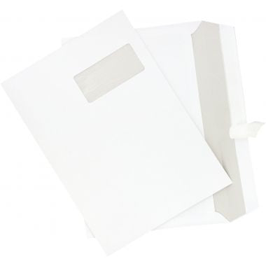 Boite de 250 enveloppes blanches 229x324mm 90g bande siliconée fenêtre 50x100mm