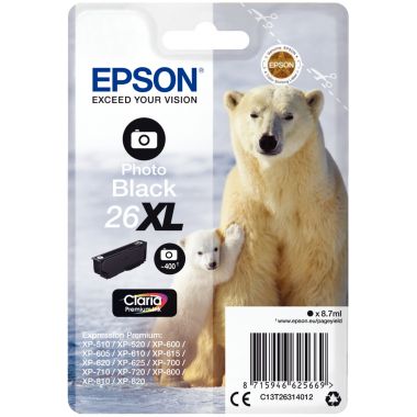 Epson OURS POLAIRE / 26XL cartouche jet d'encre noire photo haute capacité authentique (T263140)