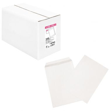 Boite de 250 pochettes blanches 229x324mm 90g bande siliconée