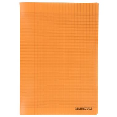 Piqûre 96 pages MAJUSCULE, format A4, papier blanc 90g, seyès, couverture polypropylène orange