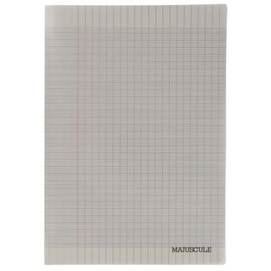 Piqûre 96 pages MAJUSCULE, format A4, papier blanc 90g, seyès, couverture polypropylène gris