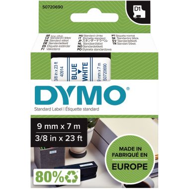 Recharge DYMO D1 9 mm x 7 m impression bleu support blanc