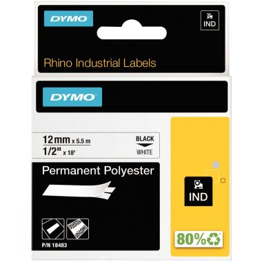 Recharge DYMO ruban polyester permanent 12mm x 5,5m noir sur blanc