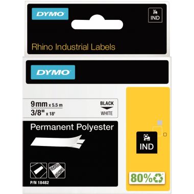 Recharge DYMO ruban polyester permanent 9mm x 5,5m noir sur blanc