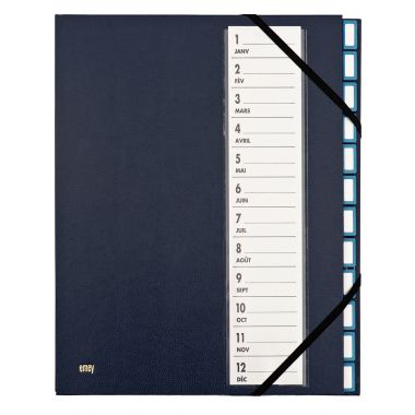 Trieur couverture plastifiée avec élastiques 12 compartiments coloris bleu