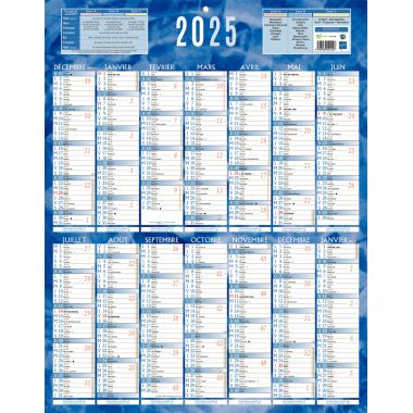 Calendrier annuel 14 mois 55x43cm bleu