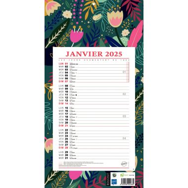 Calendrier mensuel 12 feuilles 36x19cm végétal