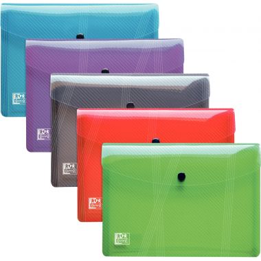 Paquet de 5 enveloppes à pression en polypropylène HAWAÏ pour format A4, coloris assortis