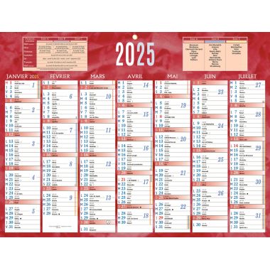 Calendrier semestriel 7 mois par face 32x42cm rouge