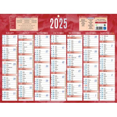 Calendrier semestriel 7 mois par face 32x42cm rouge