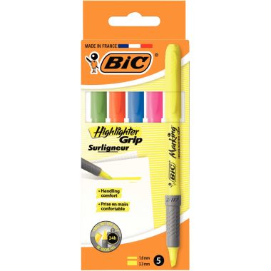 Bic Pochette de 5 surligneurs Bic Highlighter grip assortis - 896055