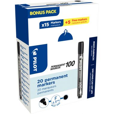 Pack de 20 marqueurs permanents 100 pointe ogive noirs dont 5 gratuits