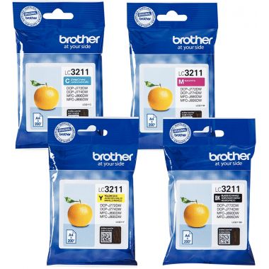 Brother ORANGE pack de 4 cartouches jet d'encre noire, cyan, magenta et jaune authentique (LC3211VALBP)