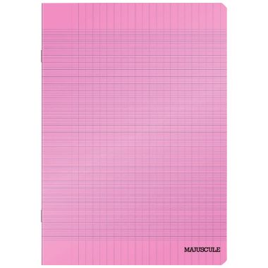 Piqûre 96 pages MAJUSCULE, format A4, papier blanc 90g, seyès, couverture polypropylène rose