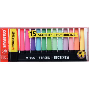 Stabilo - Coffret de 15 surligneurs Stabilo Boss + set offert -7015-01-5